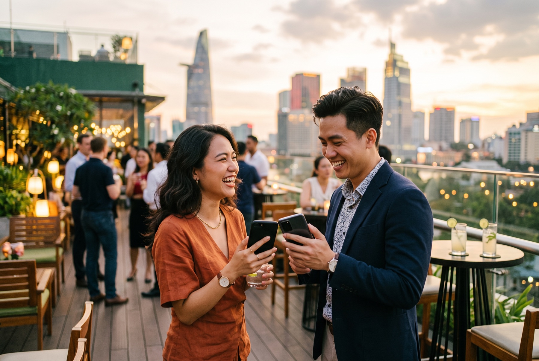 Professionals connecting with Mingo at an event